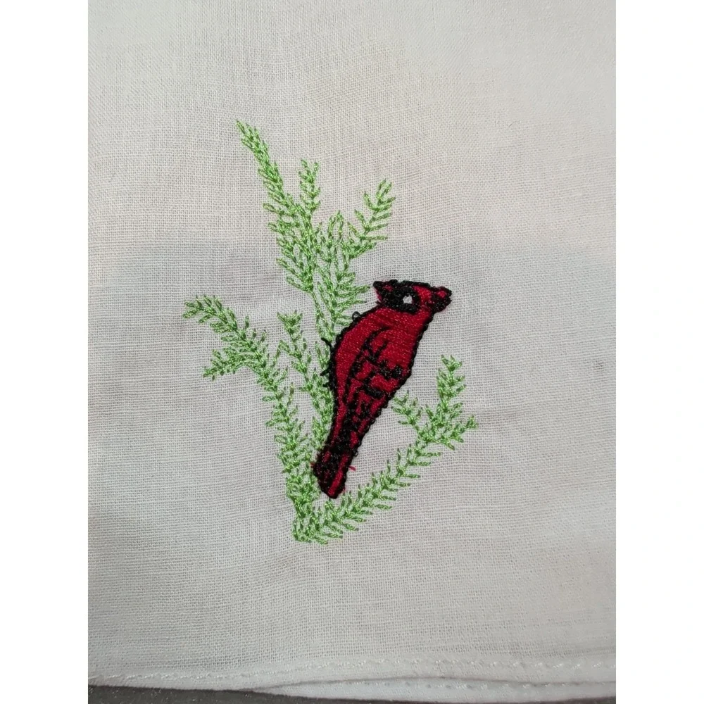 Vintage Embroidered Bird Handkerchiefs Lot of 5 Floral White Cotton Cottagecore